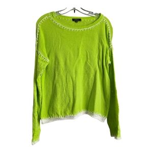 Pure Amici Womens Size Medium Blanket Stitch Sweater Eyelet Sleeve Kiwi Green